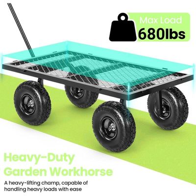 Egardenkart Garden Utility Cart, 360kg Load Capacity, Mesh Basket, Foldable, Steel, Rotatable Handle, Quick Assembly (Black)