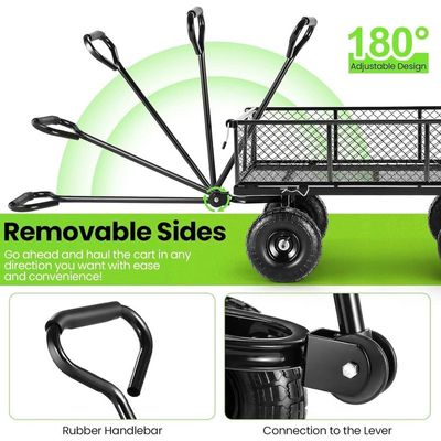 Egardenkart Garden Utility Cart, 360kg Load Capacity, Mesh Basket, Foldable, Steel, Rotatable Handle, Quick Assembly (Black)