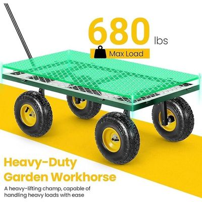 Egardenkart Garden Utility Cart, 360kg Load Capacity, Mesh Basket, Foldable, Steel, Rotatable Handle, Quick Assembly (Green)