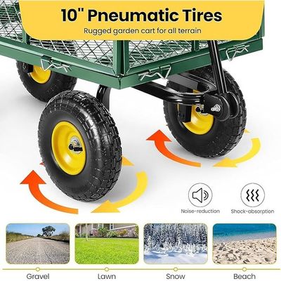 Egardenkart Garden Utility Cart, 360kg Load Capacity, Mesh Basket, Foldable, Steel, Rotatable Handle, Quick Assembly (Green)