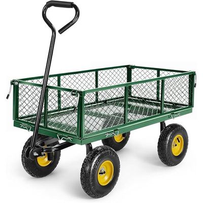 Egardenkart Garden Utility Cart, 360kg Load Capacity, Mesh Basket, Foldable, Steel, Rotatable Handle, Quick Assembly (Green)