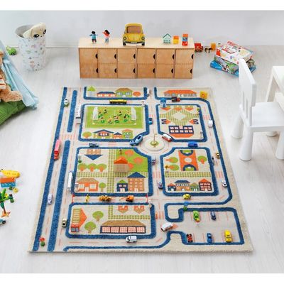 IVI 3D Play Carpet, Traffic Blue Design - Large Size (180cm x 134cm)
