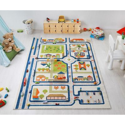 IVI 3D Play Carpet, Traffic Blue Design - XLarge Size (230cm x 160cm)