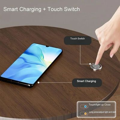Side Table with Charging Station, Ambient Light and Shelf - Brown