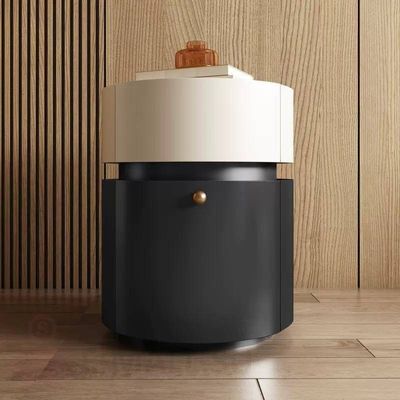 Minimalist Round Shape Nightstand, Bedside Table Storage Black and White