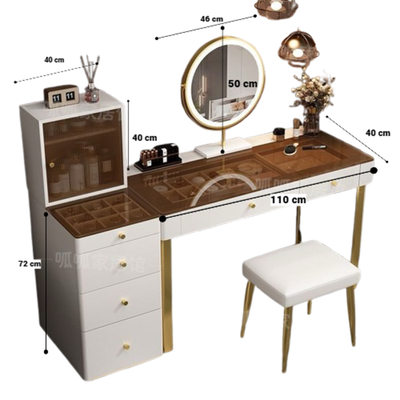 Modern Makeup Dressing Table with Drawers Storage Cabinet - White