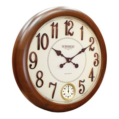 Analog Wooden Big Wall Clock 5199LNS Italian Design 50cm Silent Silky Move Sub-Second Hand