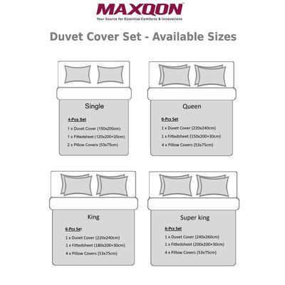 4-Piece Duvet Cover Set –Single Size, Includes 1 Duvet Cover(150x200cm), 1 Fitted Sheet(120x200+20cm) 2 Pillowcases(53x75cm)