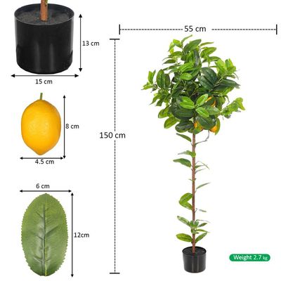 Yatai Artificial Lemon Plant, Faux Potted Citrus Tree with Realistic Fruit, Flexible Stem for Easy Arrangement, Maintenance-Free, Waterproof & Odorless Fake Plants for Home Office Event Decor (150cm)