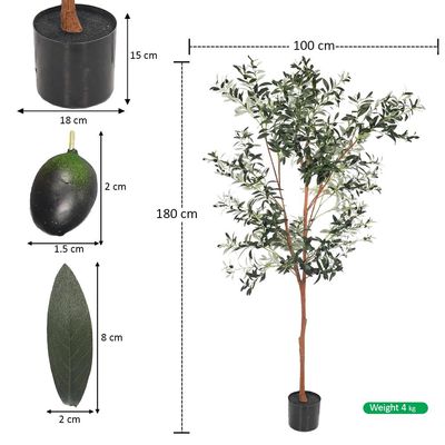 Yatai Artificial Olive Tree, 180cm Tall Realistic Potted Faux Plants with Green Leave & Faux Olives, Indoor/Outdoor Decor, Maintenance-Free & Long-Lasting Fake Plants Home Office Event Commercial Use