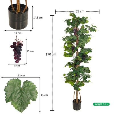 Yatai Artificial Grapevine Plant, 170cm Realistic Potted Grape Plant with Faux Grapes & Green leaves, Maintenance-Free & Long-Lasting Fake Plants, Indoor/Outdoor Faux Plants for Home Office Decor