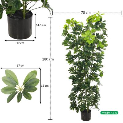 Yatai Artificial Schefflera Plant, 180cm Tall Faux Plant with Green Leaves, Adjustable Stems & Pot, Indoor/Outdoor Decor, Maintenance-Free & Long-Lasting Fake Plants for Home, Office & Event Decor