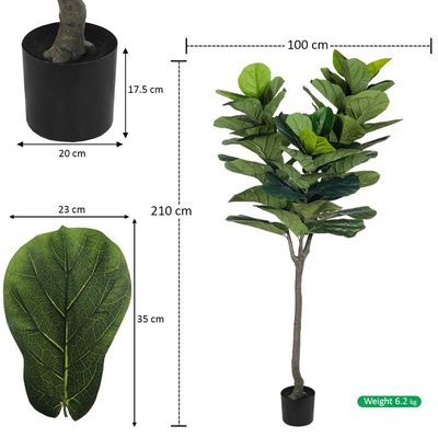 Yatai Artificial Fiddle Leaf Fig Tree, Realistic Fake Plants with Green Leaves & Pot, Long-Lasting, Waterproof & Maintenance-Free Faux Plants for Home, Office, Event Decor & Commercial Spaces (210cm)