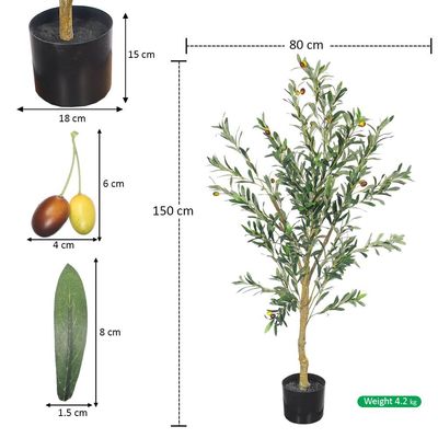 Yatai Artificial Olive Tree, Realistic Potted Faux Plants with Green Leaves & Faux Olives, Odorless, Maintenance-Free & Long-Lasting Flexible Branches Fake Plants for Home Office Event Decor (150cm)