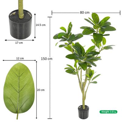 Yatai Artificial Ficus Altissima Plant, Rubber Plant with Realistic Green Leaves, Faux Plant with Adjustable Stem & Pot, Maintenance-Free & Long-Lasting Fake Plant for Home Office Event Decor (150cm)