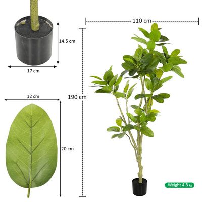 Yatai Artificial Ficus Altissima Plant, Rubber Plant with Realistic Green Leaves, Faux Plant with Adjustable Stem & Pot, Maintenance-Free & Long-Lasting Fake Plant for Home Office Event Decor (180cm)