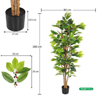 Yatai Artificial Coffee Plant, 180cm Schefflera Tree Nearly Natural Faux Plants with Flexible Stem & Pot, Maintenance-Free & Waterproof Green Leaves Fake Plants for Home, Office & Commercial Spaces