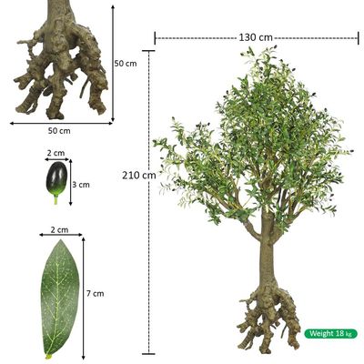 Yatai Artificial Olive Tree, 210cm Tall Faux Tree with Realistic Green Leaves, UV Resistant, Waterproof & Maintenance-Free Fake Plants, Life-Like Exposed Roots Faux Plants for Home Office Event Decor