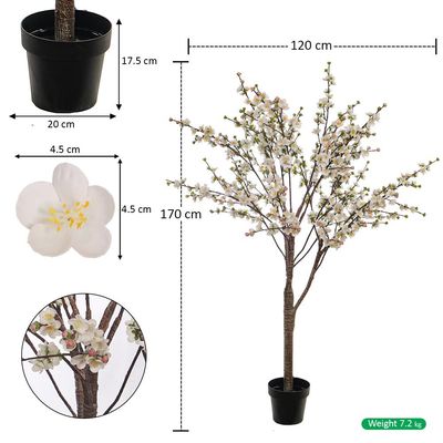 Yatai Artificial Cherry Blossom Tree, Realistic Silk Flowers & Delicate Branches Faux Tree, Waterproof, UV Resistant & Maintenance-Free Fake Plants for Home Office Events & Wedd Decor (White, 180cm)