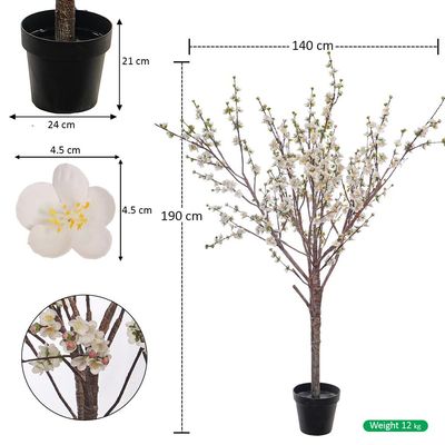 Yatai Artificial Cherry Blossom Tree, Realistic Silk Flowers & Delicate Branches Faux Tree, Waterproof, UV Resistant & Maintenance-Free Fake Plants for Home Office Events & Wedd Decor (White, 220cm)