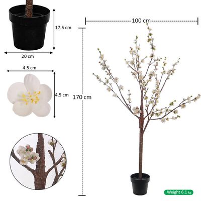 Yatai Artificial Cherry Blossom Tree, Realistic Silk Flowers & Delicate Branches Faux Tree, Waterproof, UV Resistant & Maintenance-Free Fake Plants for Home Office Events & Wedd Decor (White, 170cm)