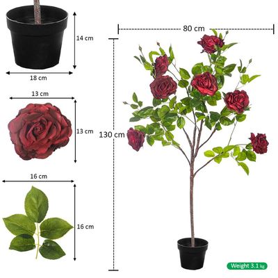 Yatai 4.2ft Artificial Red Rose Tree, Realistic Silk Flowers with Lush Green Leaves & Pot, UV Resistant, Waterproof & Maintenance-Free Faux Plant, Fake Flowers for Home, Office, Event & Wedding Decor