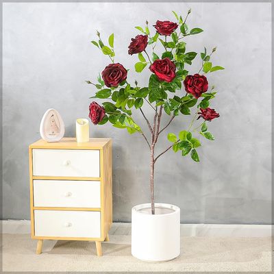Yatai 4.2ft Artificial Red Rose Tree, Realistic Silk Flowers with Lush Green Leaves & Pot, UV Resistant, Waterproof & Maintenance-Free Faux Plant, Fake Flowers for Home, Office, Event & Wedding Decor