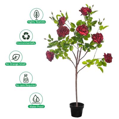 Yatai 4.2ft Artificial Red Rose Tree, Realistic Silk Flowers with Lush Green Leaves & Pot, UV Resistant, Waterproof & Maintenance-Free Faux Plant, Fake Flowers for Home, Office, Event & Wedding Decor