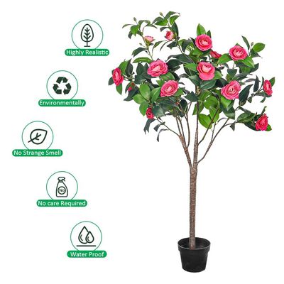 Yatai Artificial Camellia Flowering Tree, 4.5ft Faux Plant with Lush Green Leaves & Pot, UV Resistant, Waterproof Fake Flowers Rose, Maintenance-Free Fake Plants for Home Office Event Decor (Beauty)