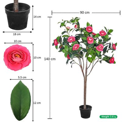 Yatai Artificial Camellia Flowering Tree, 4.5ft Faux Plant with Lush Green Leaves & Pot, UV Resistant, Waterproof Fake Flowers Rose, Maintenance-Free Fake Plants for Home Office Event Decor (Beauty)