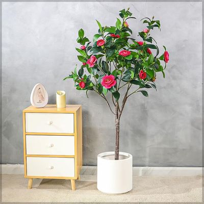 Yatai Artificial Camellia Flowering Tree, 4.5ft Faux Plant with Lush Green Leaves & Pot, UV Resistant, Waterproof Fake Flowers Rose, Maintenance-Free Fake Plants for Home Office Event Decor (Beauty)