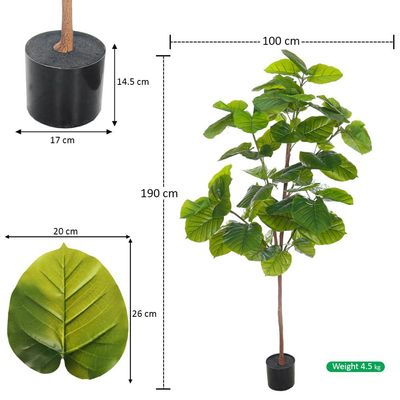 Yatai Artificial Fiddle Leaf Fig Tree, Realistic Green Leaves Fake Plants with Pot & Flexible Branches for Custom Arrangement, Long-Lasting & Maintenance-Free Faux Plant for Home Office Decor (190cm)