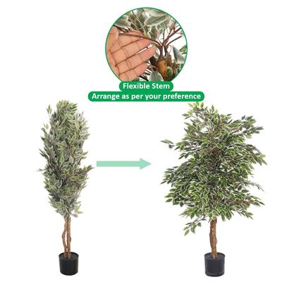 Artificial Variegated Ficus Plant, Realistic Green Leaves Fake Plant with Pot & Flexible Branches for Custom Arrangement, Long-Lasting & Maintenance-Free Faux Plant for Home Event Decor (120cm)
