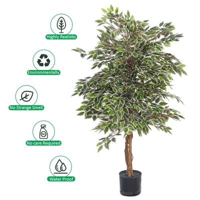Artificial Variegated Ficus Plant, Realistic Green Leaves Fake Plant with Pot & Flexible Branches for Custom Arrangement, Long-Lasting & Maintenance-Free Faux Plant for Home Event Decor (120cm)