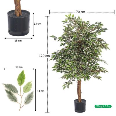 Artificial Variegated Ficus Plant, Realistic Green Leaves Fake Plant with Pot & Flexible Branches for Custom Arrangement, Long-Lasting & Maintenance-Free Faux Plant for Home Event Decor (120cm)
