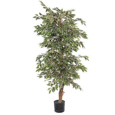 Artificial Variegated Ficus Plant, Realistic Green Leaves Fake Plant with Pot & Flexible Branches for Custom Arrangement, Long-Lasting & Maintenance-Free Faux Plant for Home Event Decor (150cm)