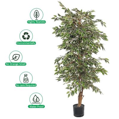 Artificial Variegated Ficus Plant, Realistic Green Leaves Fake Plant with Pot & Flexible Branches for Custom Arrangement, Long-Lasting & Maintenance-Free Faux Plant for Home Event Decor (150cm)