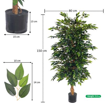 Yatai Artificial Ficus Tree, Realistic Green Leaves Fake Plants with Flexible Stems & Pot, UV Resistant, Waterproof & Maintenance-Free Faux Plants, Floor Plant for Home Office Event Decor (150cm)