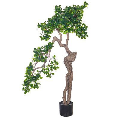 Yatai Artificial Bonsai Tree with Exposed Root, Highly Realistic Green Leaves Fake Plants with Durable Base, Maintenance-Free, UV Resistant Faux Plants for Home Office Garden & Commercial Use (120cm)