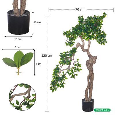 Yatai Artificial Bonsai Tree with Exposed Root, Highly Realistic Green Leaves Fake Plants with Durable Base, Maintenance-Free, UV Resistant Faux Plants for Home Office Garden & Commercial Use (120cm)