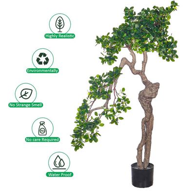 Yatai Artificial Bonsai Tree with Exposed Root, Highly Realistic Green Leaves Fake Plants with Durable Base, Maintenance-Free, UV Resistant Faux Plants for Home Office Garden & Commercial Use (120cm)
