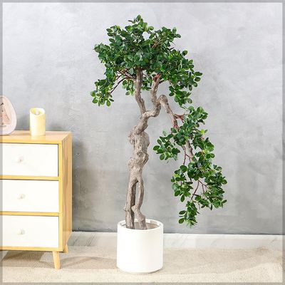 Yatai Artificial Bonsai Tree with Exposed Root, Highly Realistic Green Leaves Fake Plants with Durable Base, Maintenance-Free, UV Resistant Faux Plants for Home Office Garden & Commercial Use (120cm)