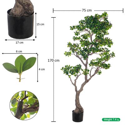 Yatai Artificial Bonsai Tree with Exposed Root, Highly Realistic Green Leaves Fake Plants with Durable Base, Maintenance-Free, UV Resistant Faux Plants for Home Office Garden & Commercial Use (170cm)