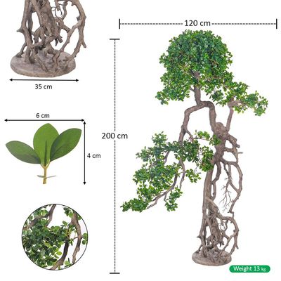 Yatai Artificial Bonsai Tree with Exposed Root, Highly Realistic Green Leaves Fake Plants with Durable Base, Maintenance-Free, UV Resistant Faux Plants for Home Office Garden & Commercial Use (200cm)