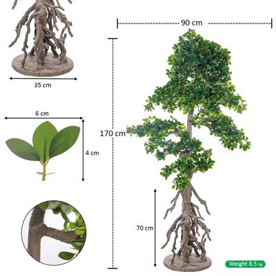 Yatai Artificial Bonsai Tree with Exposed Root, Highly Realistic Green Leaves Fake Plants with Durable Base, Maintenance-Free, UV Resistant Faux Plants for Home Office Garden & Commercial Use (171cm)
