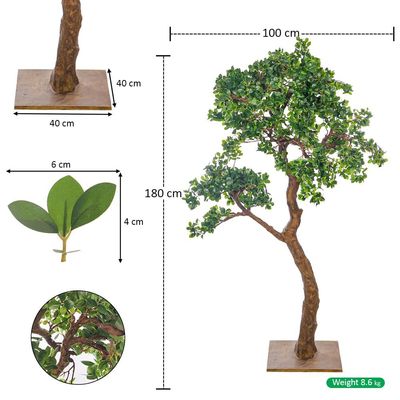 Yatai Artificial Bonsai Tree with Exposed Root, Highly Realistic Green Leaves Fake Plants with Durable Base, Maintenance-Free, UV Resistant Faux Plants for Home Office Garden & Commercial Use (180cm)