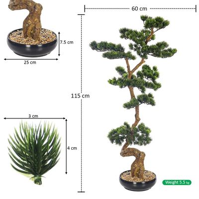 Yatai Artificial Bonsai Tree, Realistic Japanese Zen Pine Faux Tree with Green Leaves & Pot, Maintenance-Free & Long Lasting Water-Resistant & Odorless Fake Plant for Home Office Event Decor (115cm)
