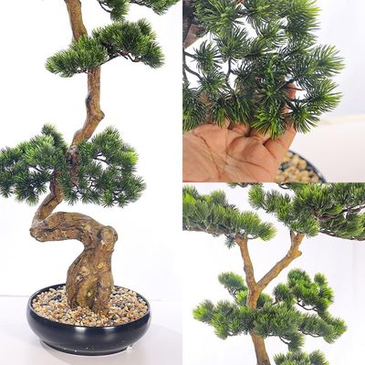 Yatai Artificial Bonsai Tree, Realistic Japanese Zen Pine Faux Tree with Green Leaves & Pot, Maintenance-Free & Long Lasting Water-Resistant & Odorless Fake Plant for Home Office Event Decor (115cm)