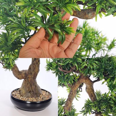 Yatai Artificial Bonsai Tree, Realistic Japanese Zen Pine Faux Tree with Green Leaves & Pot, Maintenance-Free & Long Lasting Water-Resistant & Odorless Fake Plant for Home Office Event Decor (105cm)