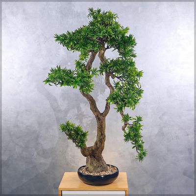 Yatai Artificial Bonsai Tree, Realistic Japanese Zen Pine Faux Tree with Green Leaves & Pot, Maintenance-Free & Long Lasting Water-Resistant & Odorless Fake Plant for Home Office Event Decor (105cm)